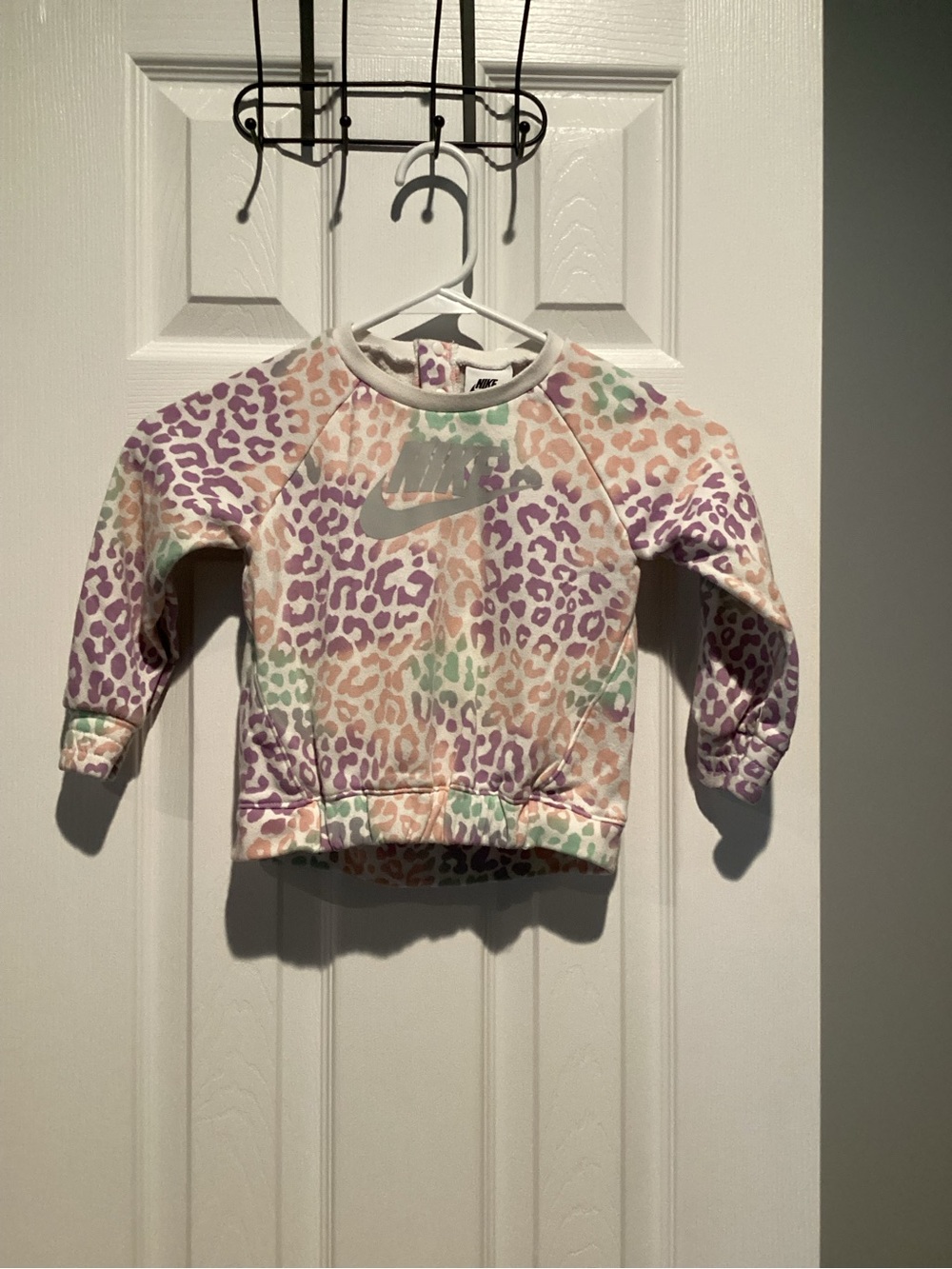Nike Pastel Leopard Print Crewneck Sweatshirt - Purple, Peach, Mint